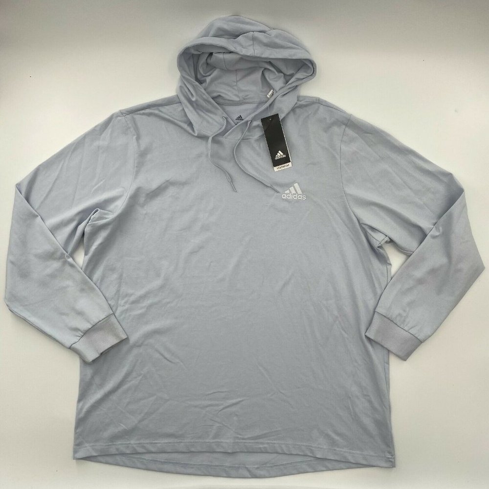 Adidas Long Sleeve Jersey Hooded Sweatshirt T-Shirt Halo Blue/White GV0246 Sz S - Picture 3 of 6
